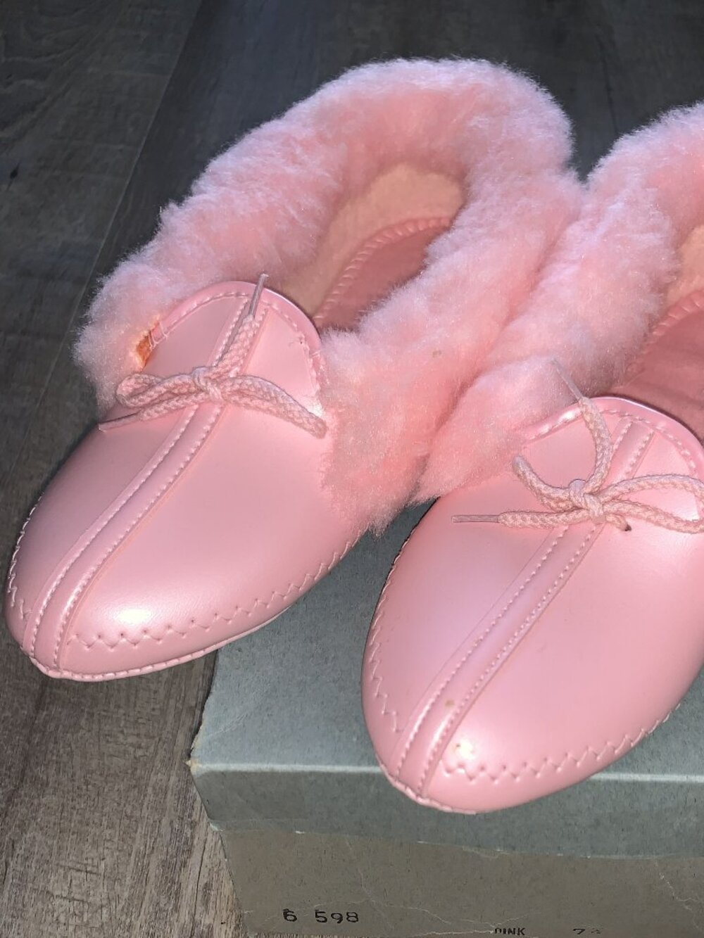Pink Vinyl Furry Slippers – 1960s MCM Original Box Never Worn Size 7.5